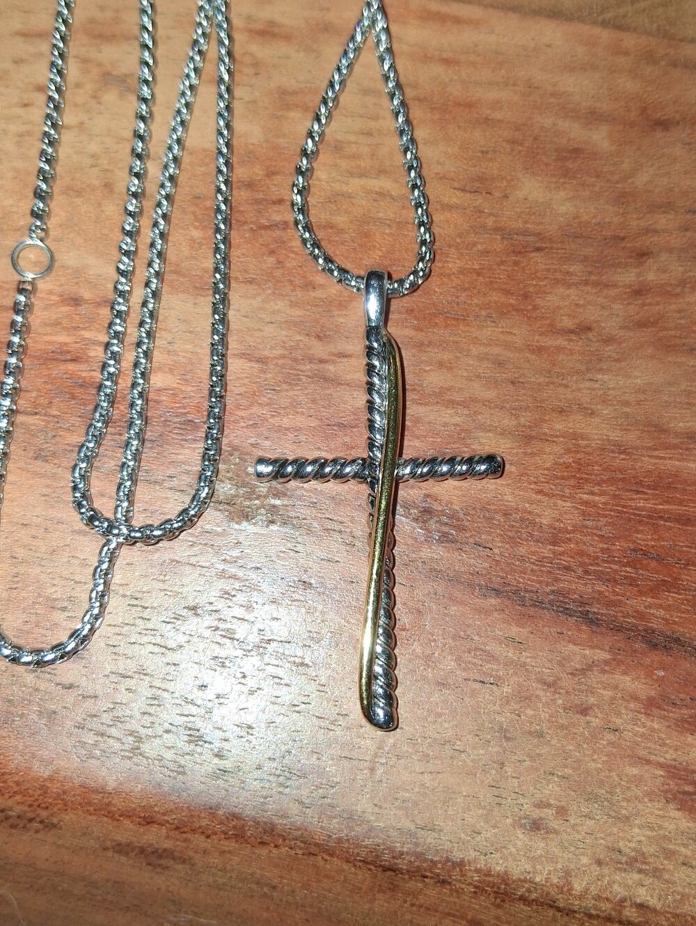David Yurman Two-Tone Rope Cross Pendant Necklace - Silver & Gold